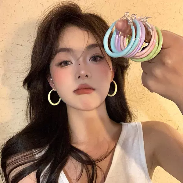 Trendy colorful hoop earrings for women, red, blue, beige earrings for dating outfits