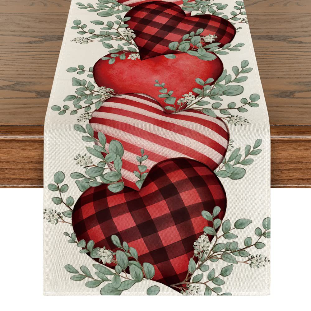 Día de San Valentín corredor de tabla de lino amor mantel Festival imitación cáñamo mantel toalla combinación antideslizante alfombra de mesa decorativa