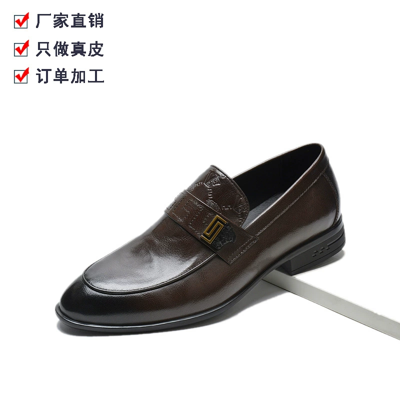 2025 весенние новые мужские деловые кожаные туфли в корейском стиле из буйволиной кожи, мужская обувь из натуральной кожи, дышащая обувь без шнуровки с низким берцем