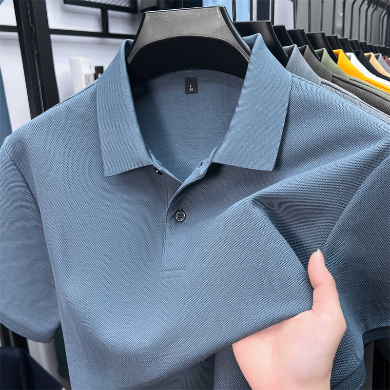 Silk-Gloss Pure Cotton Short-Sleeved Men's Polo Shirt 2026 Summer New Style Solid Color Casual Breathable Lapel T-Shirt for Men