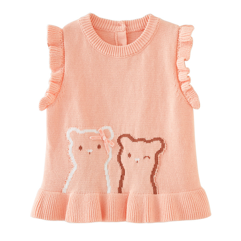 Primavera y otoño bebé suéter de oído de madera vestido de algodón niñas Chaleco de punto de estilo occidental suéter de los niños chaleco