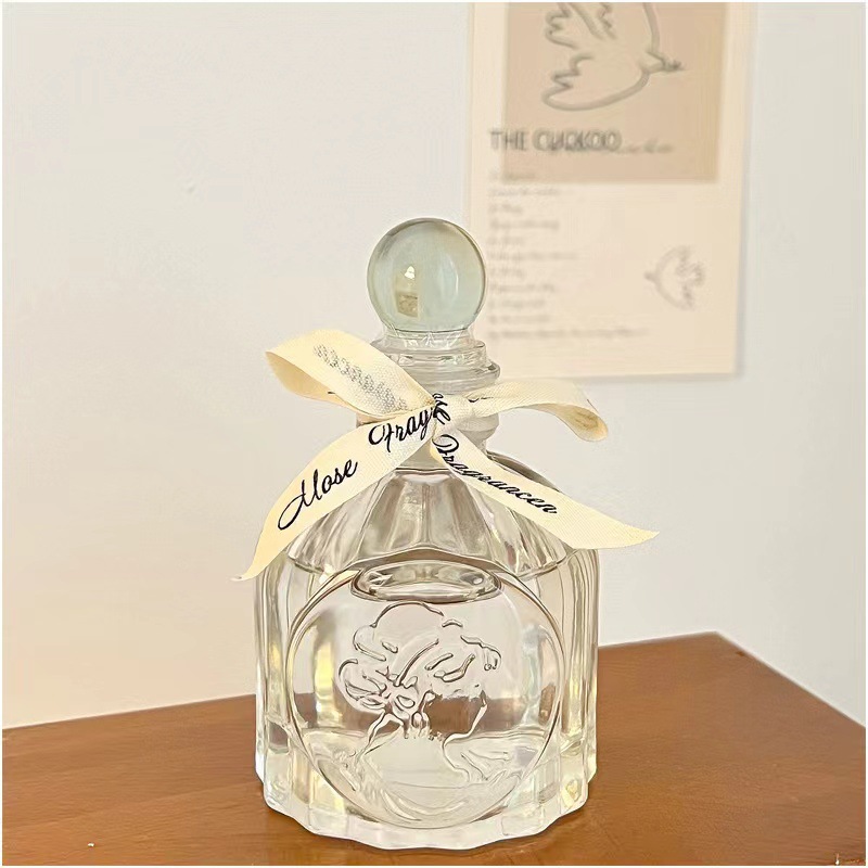 Botella de fragancia de belleza creativa ins simple viento tallado botella de vidrio vertical 50ml belleza adorno de cabeza