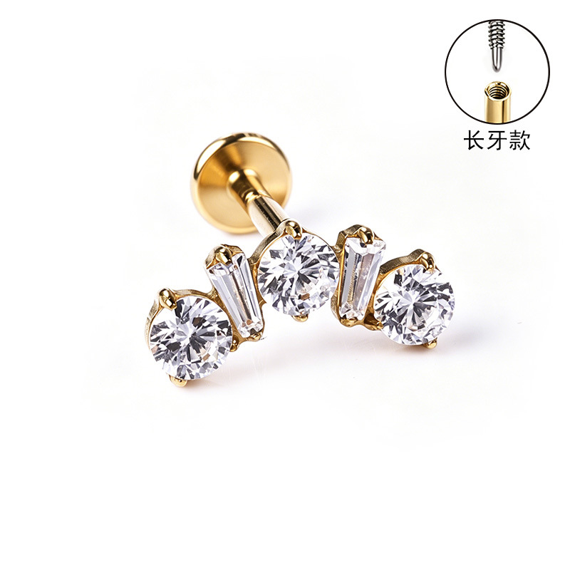 F136 Titanium Alloy Long Tooth Style Ear Studs, Finely Carved Ear Bone Studs with Zircon, Lip Studs, G23 Titanium Body Piercing Jewelry detail image 29