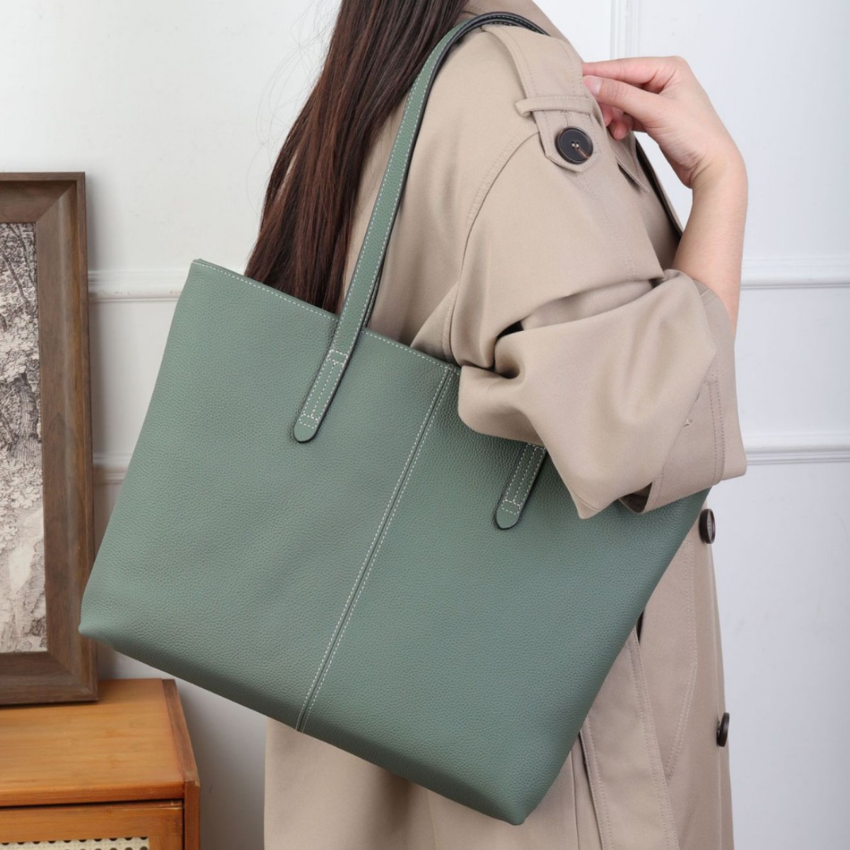 Top Grain Cowhide Leather Shoulder Bag For Women, Large Capacity Tote Bag, Simple Shopping Bag, Genuine Leather Laptop Briefcase For Commuting