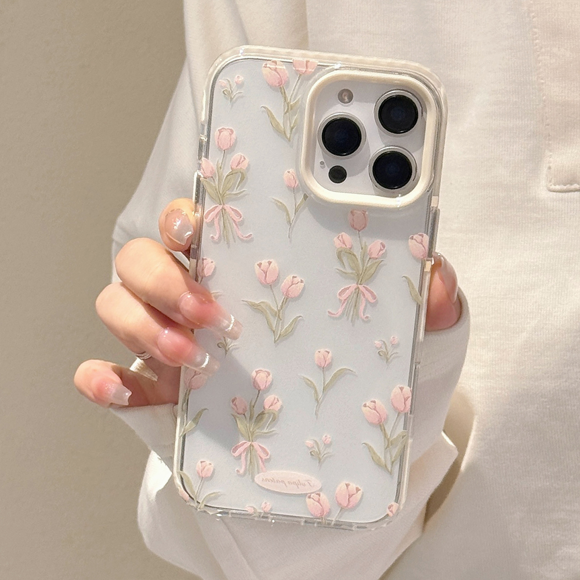 Tulipanes simples y frescos para Apple 16ProMax funda para teléfono móvil 15Pro Transparente 14/13 Girl Heart 15