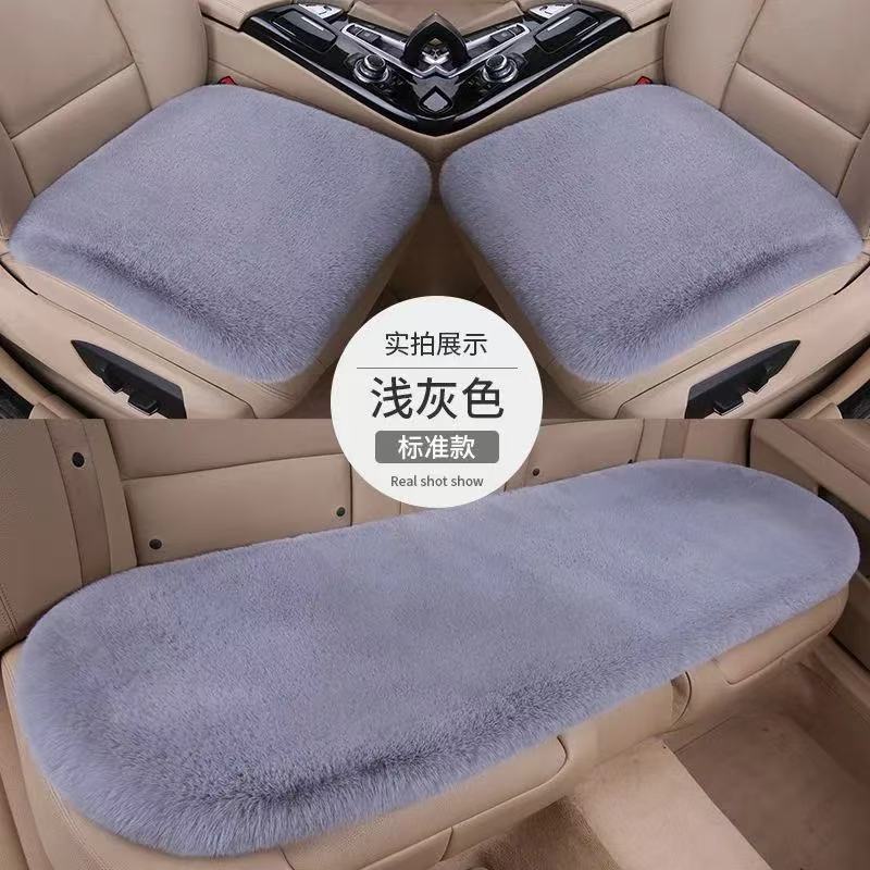 Five-piece set of winter-proof, faux rabbit fur car seat cushions, designed to keep you warm, with a non-shedding, universal fit for all car seats