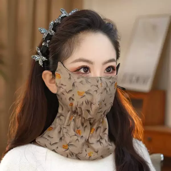 Autumn and winter retro printed neck warmer and eye mask, all-in-one design, thickened fabric, for outdoor cycling, dust-proof, and face-covering