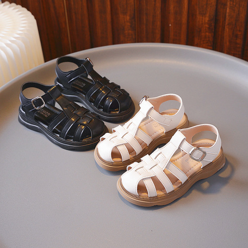 Girls' Shoes Sandals 2024 Summer New Children's Shoes Soft Bottom Internet Celebrity Girls' Roman Sandals Summer Style for Middle and Large Children