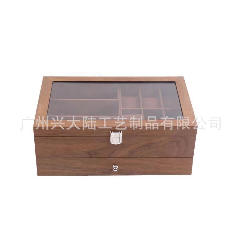 木质眼镜收纳展示盒抽屉式双层手表文玩首饰收藏收纳盒首饰盒轻奢