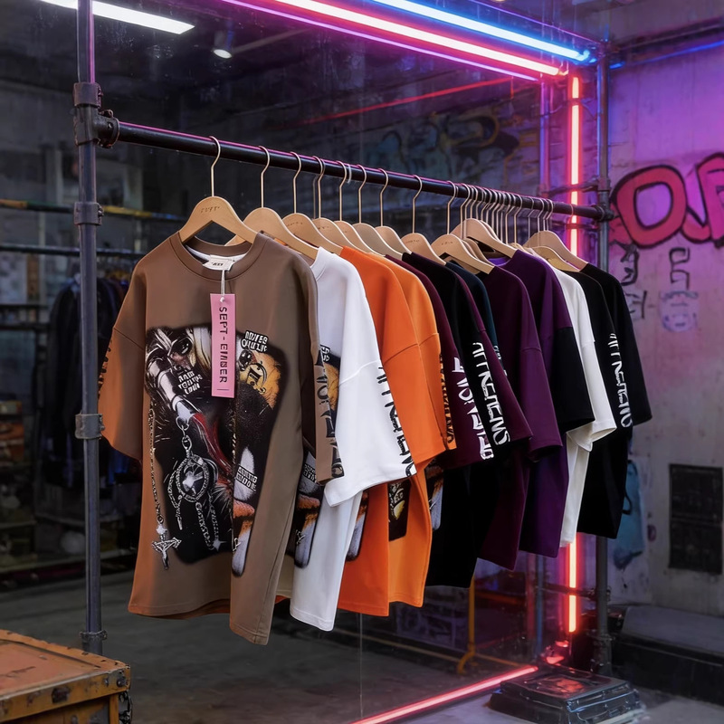 1688 Wholesale High-Quality Men's T-Shirts 400g American-Style Printed Heavy-Duty Pure Cotton Short-Sleeve Shirts, Sufficient Supply for Export