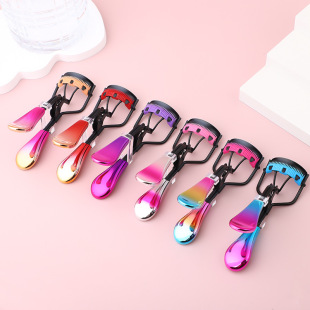 Colorful Handle Eyelash Curler Stainless Steel Handle Portable Lasting Stereotype Eyelash Curler Beauty Makeup Auxiliary Tool Wholesale