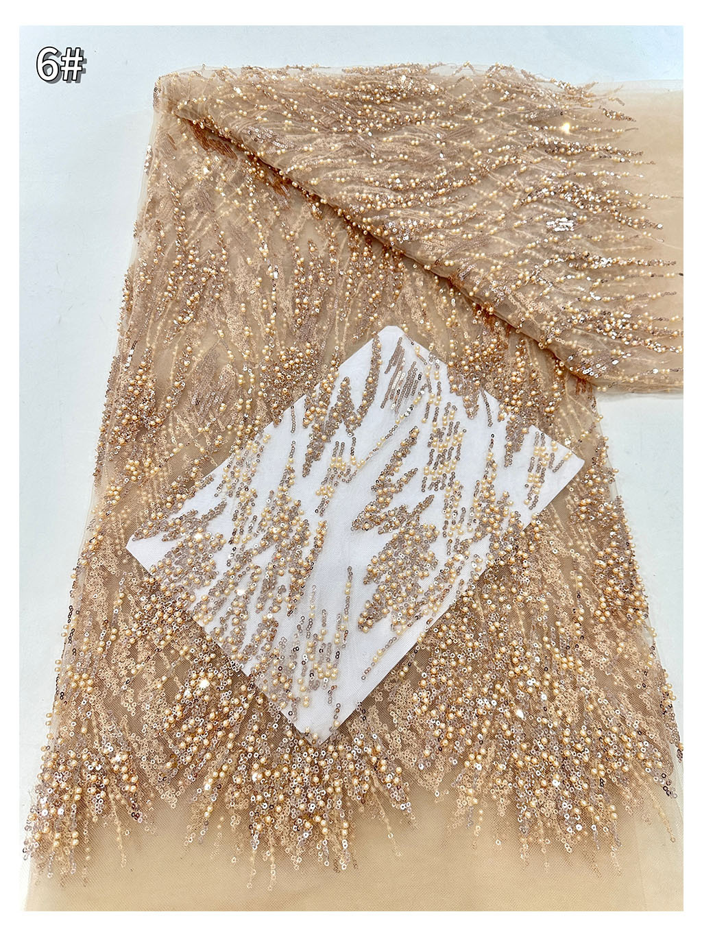 Tejido de bordado de perlas onduladas de agua vestido de boda vestido de moda mallas sequinado tejido bordado