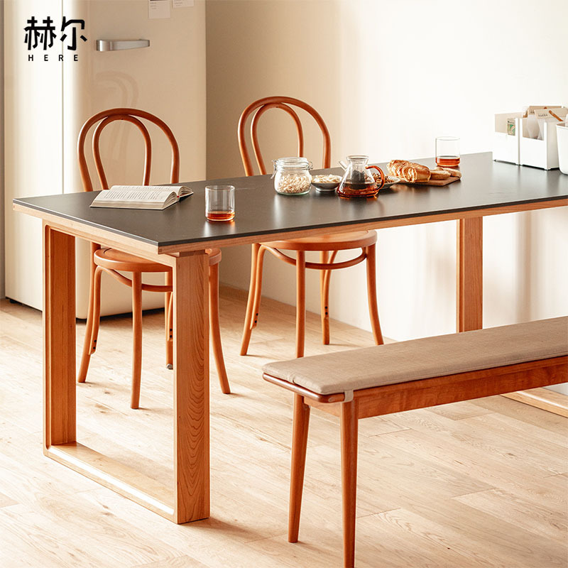 小半家具岩板餐桌實木北歐小戶型餐桌椅組合簡約櫻桃木長方形飯桌