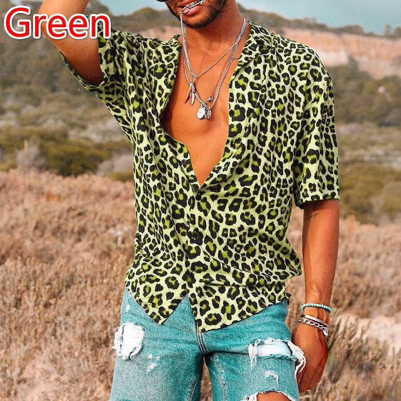 Camisa de manga corta con estampado de leopardo de moda para hombres de estilo europeo y americano 2023 Verano nueva camisa casual Top moda de comercio exterior transfronterizo