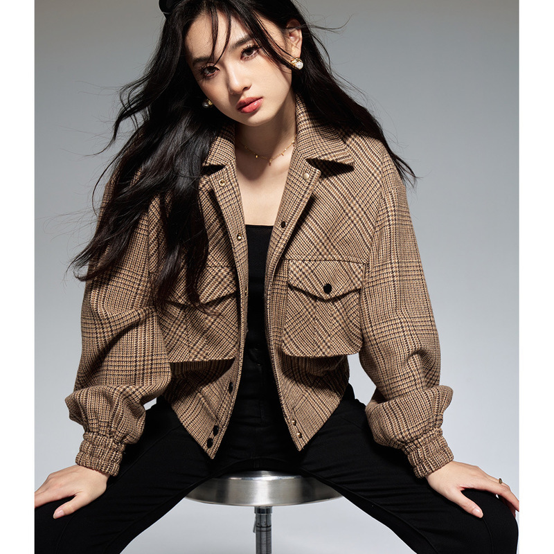 [Shengdu] Autumn and Winter New British Retro Style Stereo Tailoring High-End Wool Plaid Short Jacket
