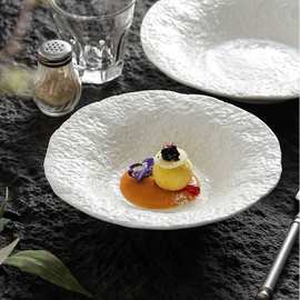 酒店私房菜专用高温陶瓷沙拉碗面碗日式高级感深碗碎石纹意境菜碗