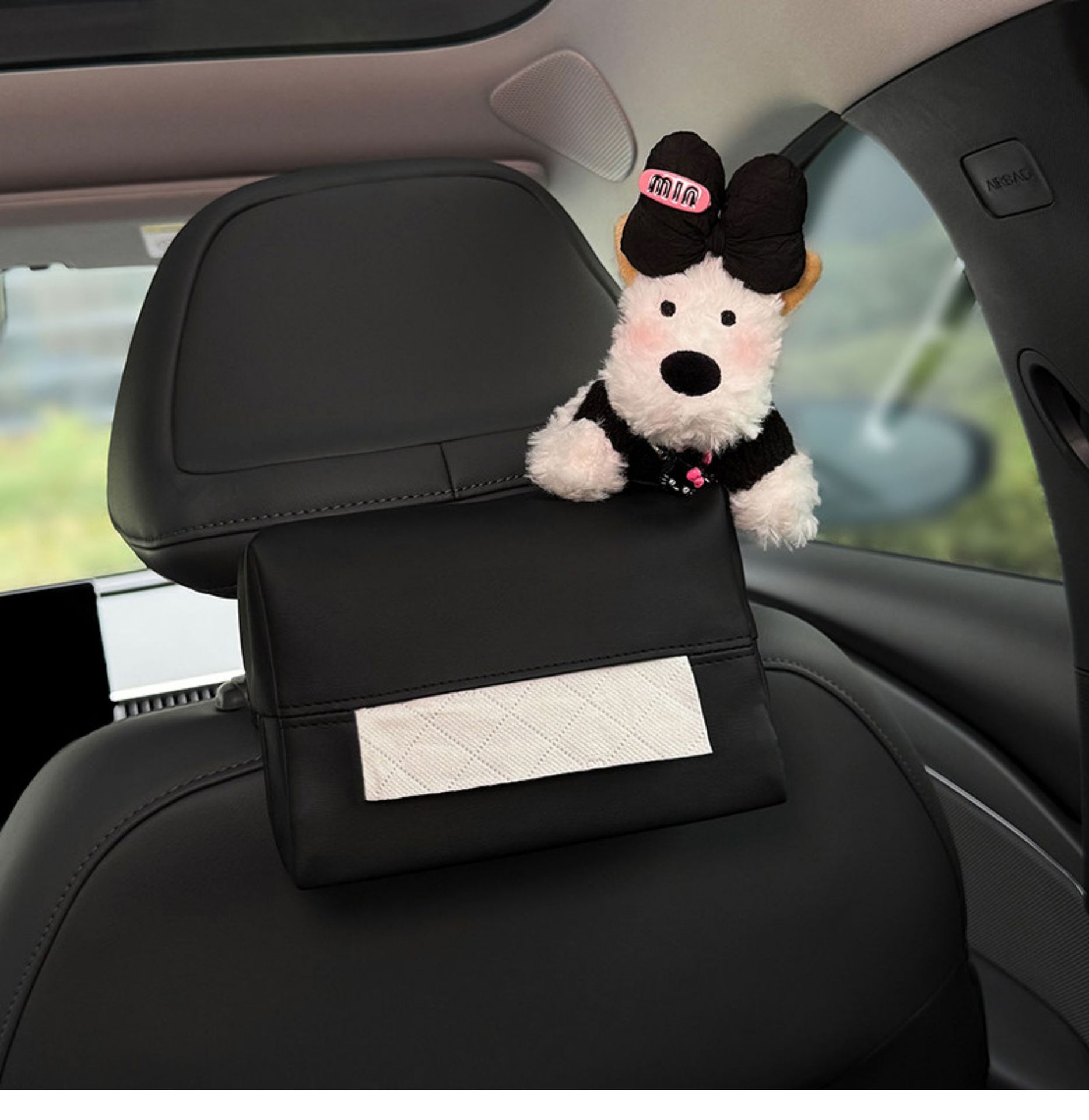 2026 Car-mounted tissue box, hanging tissue bag for car, West Highland car headrest tissue box, front and rear row decoration