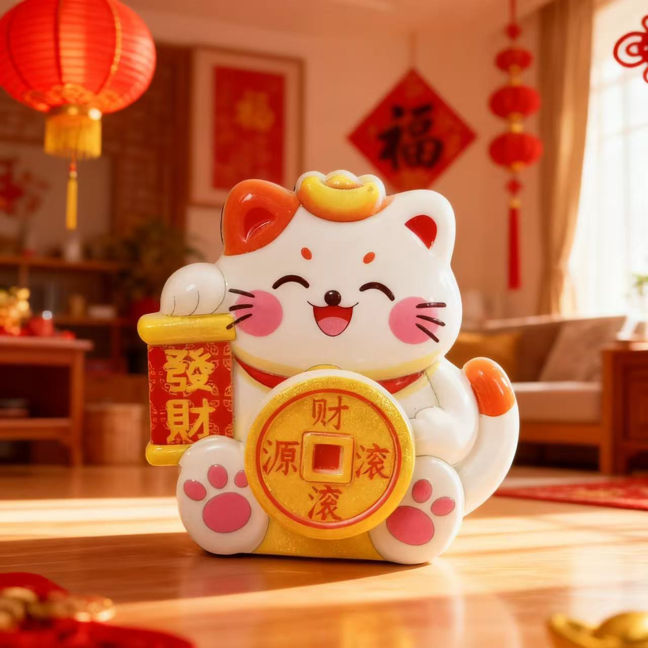 Yuan Bao Caifu Fuente de Finanzas Rodante Caifu Gato Refrigerador Tiles Magnéticos Orando Benedicción Decoración del hogar Caifu Jinbao Ideas de Regalo