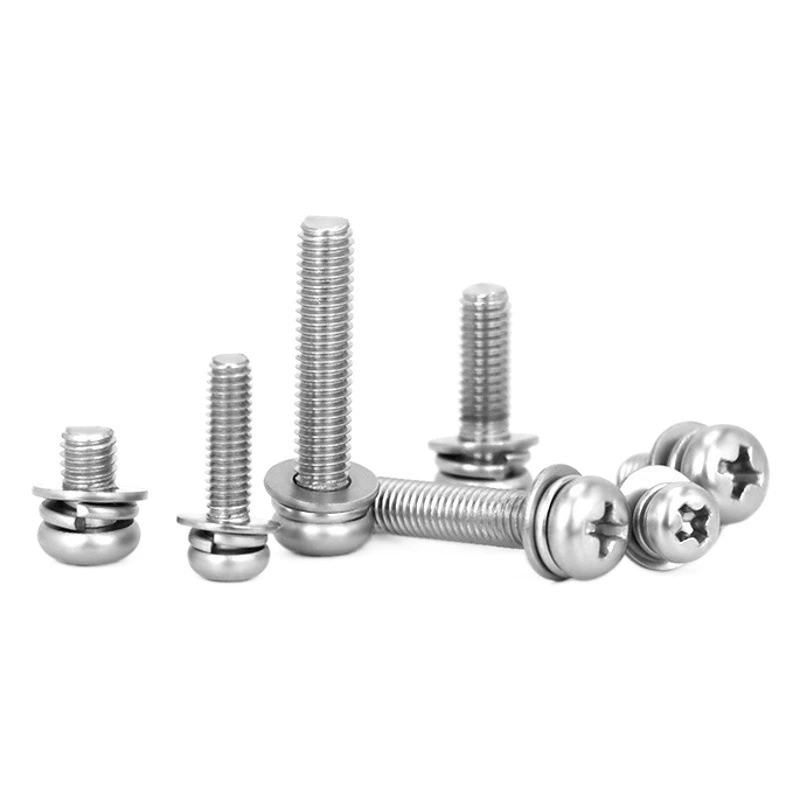 304 из нержавеющей стали с крестообразной Головкой Комбинированный винт GB9074.8 с поперечной канавкой круглая головка плоская пружина три комбинированных винта