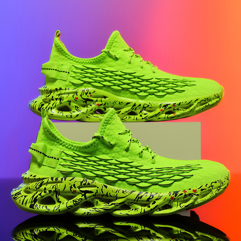 Back view of running shoes showing heel support and design