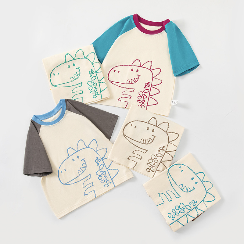 Betop comercio exterior ropa para niños verano nuevo estilo para niños camiseta de manga corta niños ropa de bebé dibujos animados superior de dinosaurio al por mayor