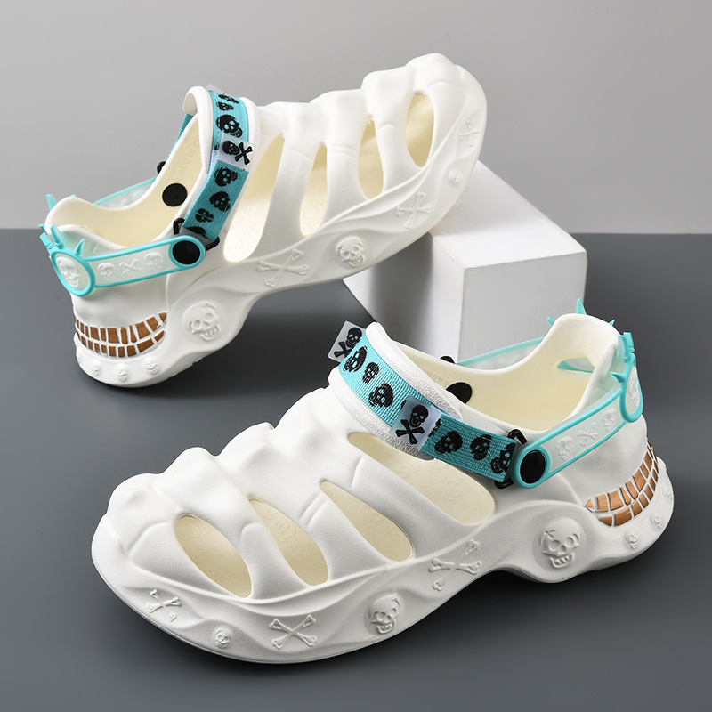 Croc Shoes Men's Summer High-End Halloween Skull Sandals Eva Anti-Slip, Anti-Odor and Wear-Resistant Cut Out Breathable Toe-Toe Slippers