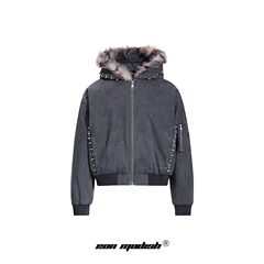 Eon Modish 25冬季New美式街潮座山雕毛领连帽短款棉服外套