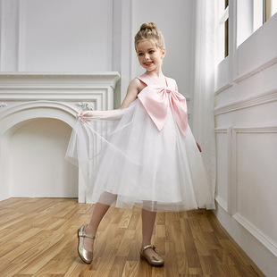 Cross-border Foreign Trade Children's Dress 2025 Contrast Color Bow Princess Dress Kindergarten Festival Dance Costume Children's Dress