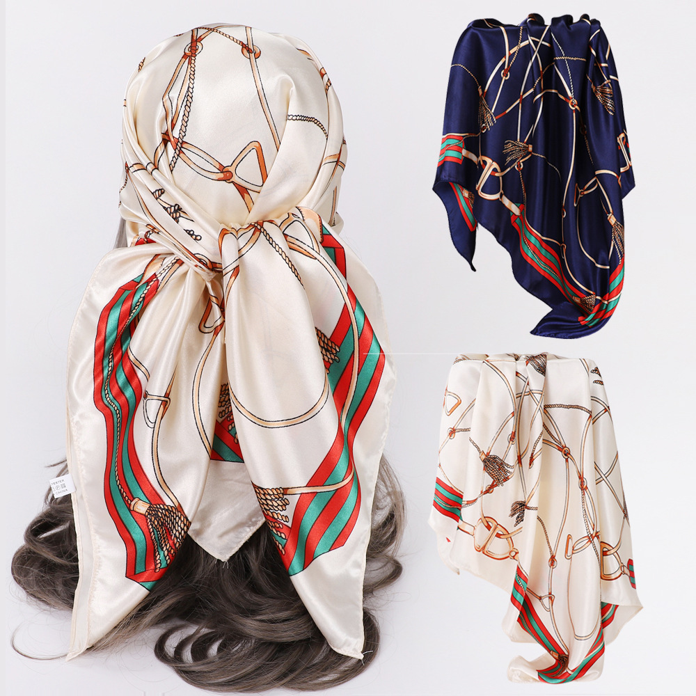 Women's Lady Stripe Satin Printing Silk Scarf display picture 1