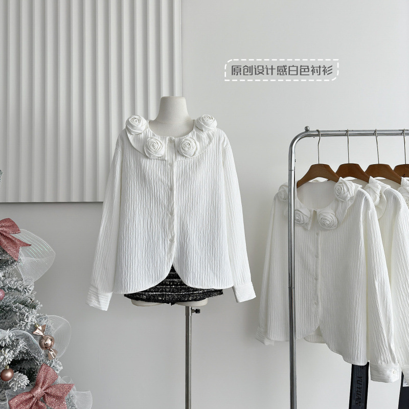 Akiyama New! Designed White Shirt Women's Autumn and Winter Loose Niche Long-Sleeved Tops