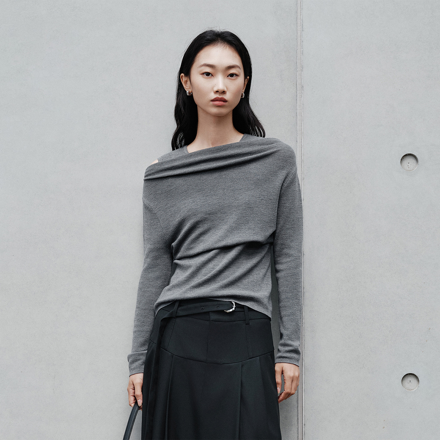 Women's Spring/Summer 2026 New Style Relaxed Double Layer Faux Two-Piece Sweater with Tuxedo Neck, Lazy Fit, Versatile Sweater