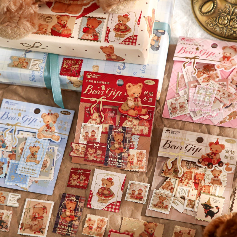 Пакет наклеек Mr. Paper Bear Gift Series Retro Cute Pet Stamp Material Handbook Gift Box Decorative Sealing Sticker