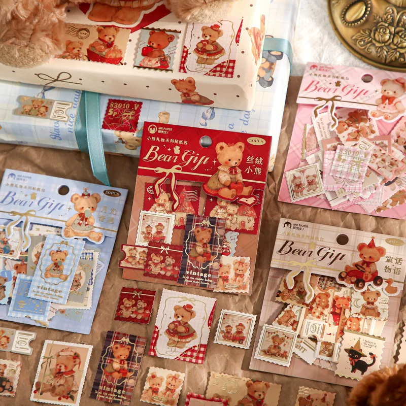 Пакет наклеек Mr. Paper Bear Gift Series Retro Cute Pet Stamp Material Handbook Gift Box Decorative Sealing Sticker