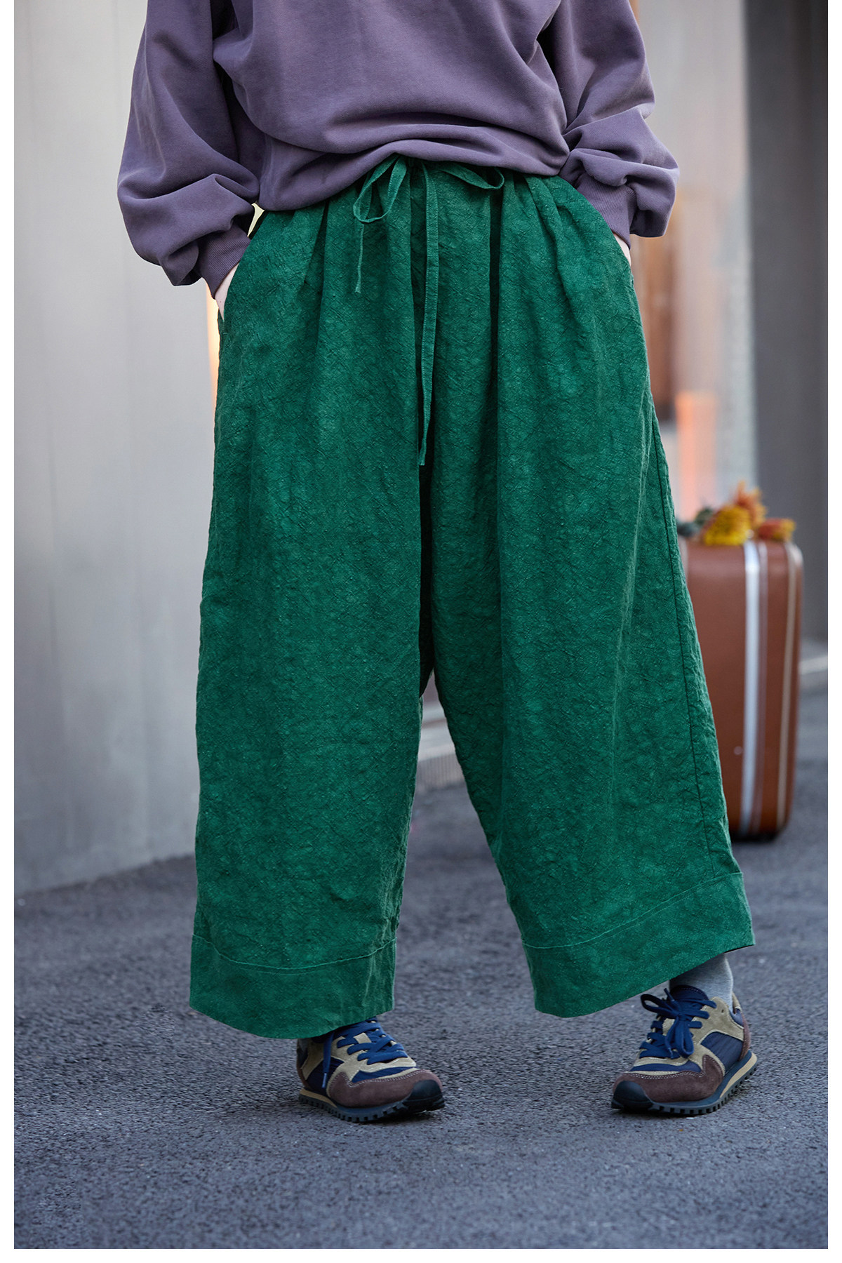 ＊ハンドメイド＊もんぺパンツ　浜松リネン　グリーン　Ｌ 10%OFF】フォレストグリーン リネン Mパンツ（M） 秋冬春 M希少生地 荒