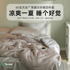 60S Solid Color Tencel 4-Piece Set Summer Silk Slip Sheet Sets Lycra Ice Silk Bed Sheets Bed Linen Wholesale 