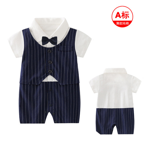 Baby clothes summer set thin newborn boy onesie full moon 100 days first birthday dress T-shirt trendy pure cotton