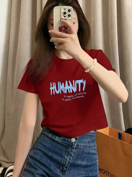 Cotton summer short short sleeve T-shirt with a round collar