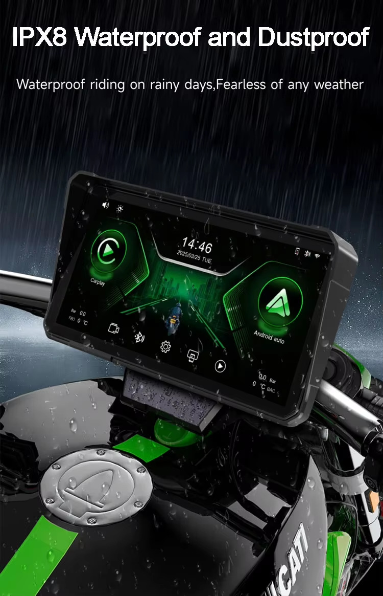 New Cross-Border 7inch Motorcycle Wireless Carplay Navigation Device with Front and Rear 2K High-Definition Recording Cameras