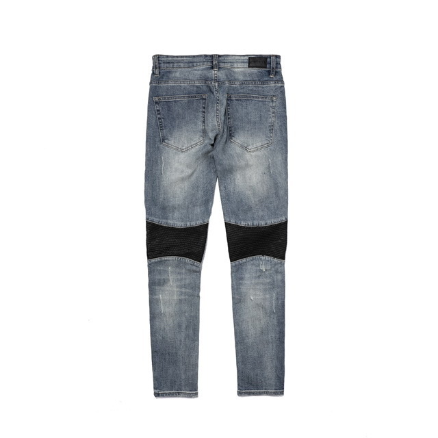 Men's Skinny Stretch Jeans With Leather Patch Motorcycle Style_voghion.com