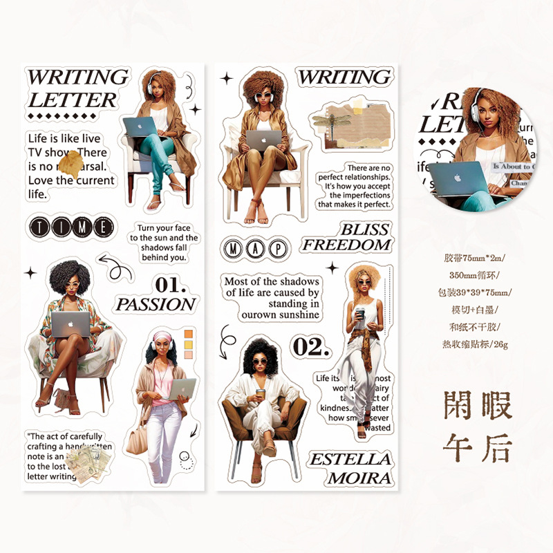 Cinta de troquelado de papel y personajes de palabras Serie de capítulos de revistas Cinta adhesiva de decoración de cuentas de niñas europeas y americanas