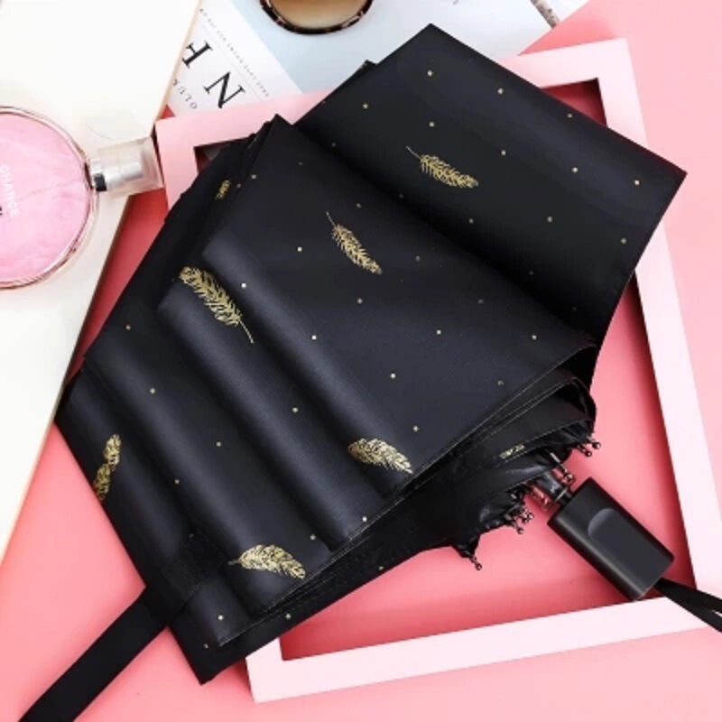 Umbrella Factory Folding Black Glue Three-Folding Bronzing Feather Umbrella Sunshade Umbrella Sunshade Umbrella Sunshade Umbrella