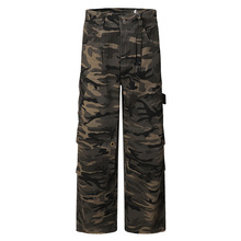 外贸跨境美式复古大口袋迷彩牛仔裤男潮牌街头嘻哈hiphop直筒长裤