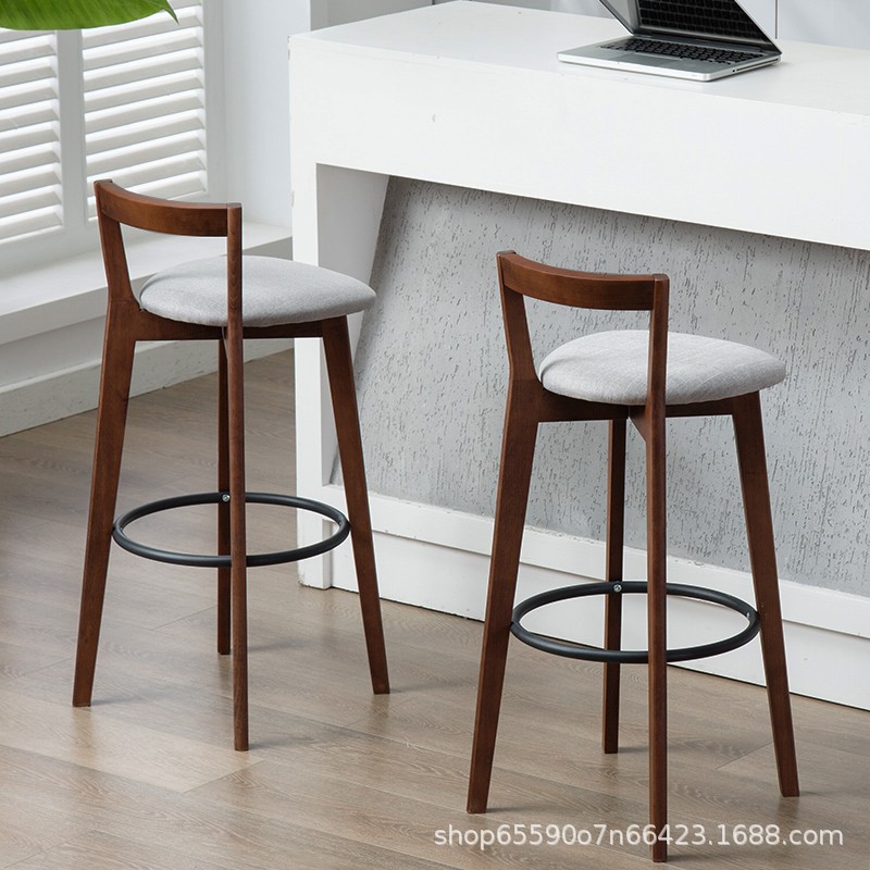Bar Chair Nordic Solid Wood Modern Simple Creative Bar Stool New Chinese Style Balcony Home Light Luxury Backrest High Chair
