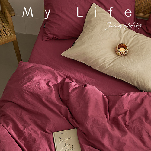 Japanese natural concept | Class A solid color simple three- or four-piece set 100% cotton washed cotton 100% cotton bed sheets yarn-dyed