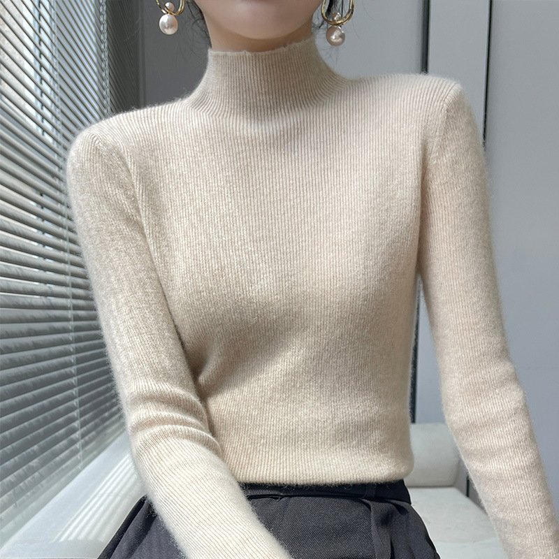 Sweater women's autumn and winter new long sleeve middle collar sweater pullover half high collar inner slim Korean base shirt wholesale
