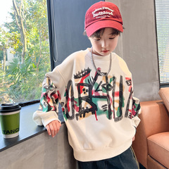 Handsome street-style hoodie for boys&mdash;2024 new spring/autumn style, trendy bottoming shirt for older and middle-sized boys, perfect for spring.