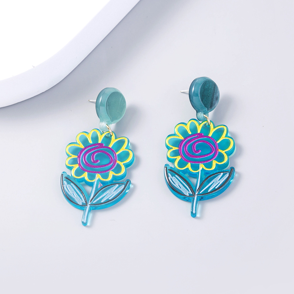 Wholesale Fashion Graffiti Color Sunflower Acrylic Earrings Nihaojewelry display picture 1