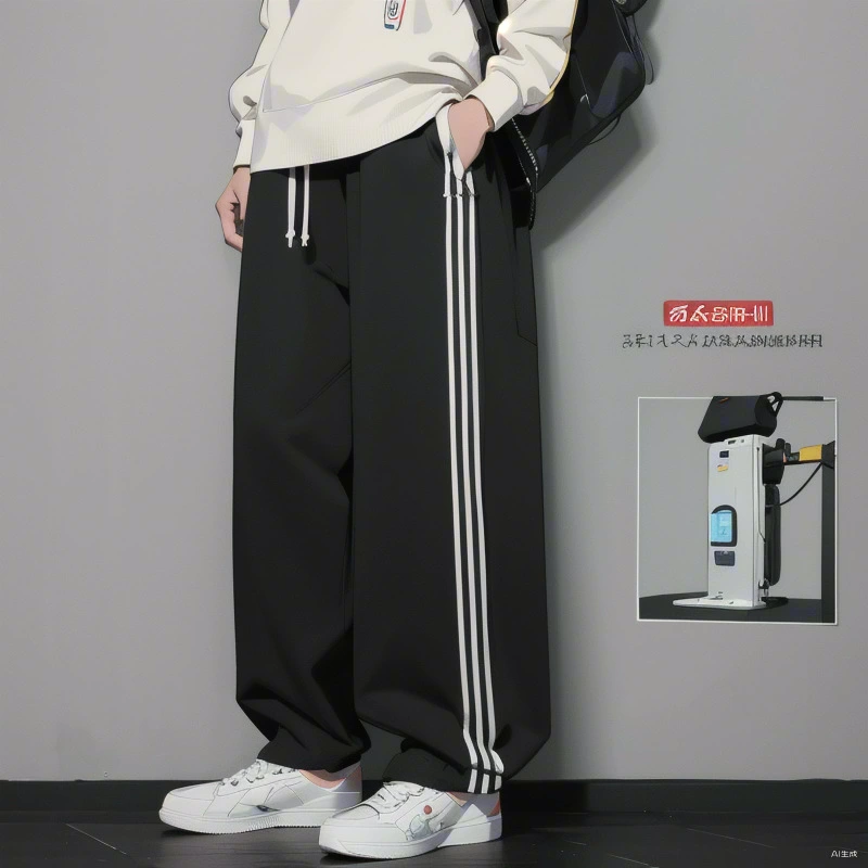 Плюшевые толстые трехполосные повседневные брюки мужские осенние и зимние прямые брюки свободные плоские девятиукороченные брюки спортивные брюки
