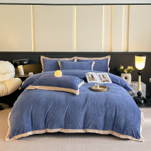 秋冬A类母婴加厚牛奶绒四件套立体5D雕花绒床单被套床上用品南通