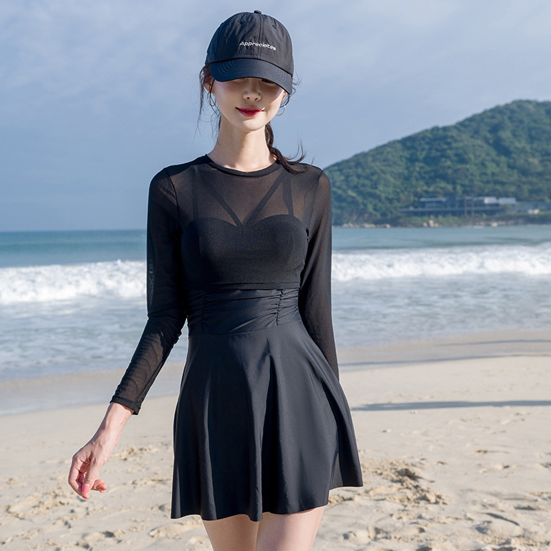 2025 verano nuevo traje de baño de tamaño grande de mujer vestido conservador unido pequeño pecho delgado color sólido vacaciones trajes de baño transfronterizos